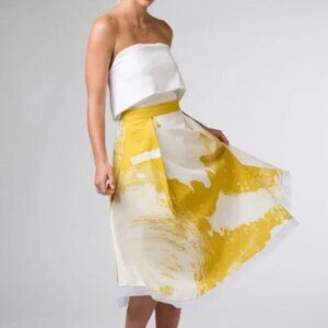 Anthropologie Ellender Painterly Skirt in Yellow & White w/Organza Trim | NWOT